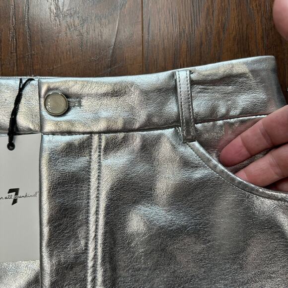7 For All Mankind Metallic Faux Leather Mini Skirt WMNS M Silver Slim Fit Party - Picture 3 of 7